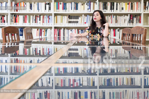 Biella(BI) September 3, 2023..Monica Acito, philologist, teacher and writer, photographed in the spaces of the Biella Civic Library during the Fuoriluogo Festival/Monica Acito, filologa, docente e scrittrice, fotografata negli spazi della Biblioteca Civica di Biella durante il Festival Fuoriluogo. ©Rino Bianchi/Rosebud2