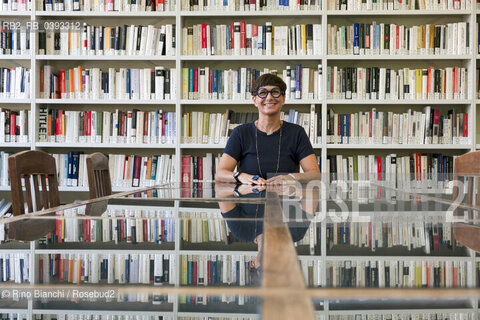 Biella(BI) September 3, 2023..Anna Toscano, linguist, poet, photographer and essayist photographed in Biella in the spaces of the Civic Library during the Fuoriluogo Festival/Anna Toscano, linguista, poetessa, fotografa e saggista fotografata a Biella negli spazi della Biblioteca Civica durante il Festival Fuoriluogo. ©Rino Bianchi/Rosebud2