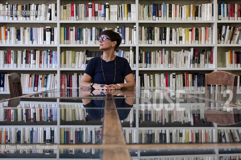 Biella(BI) September 3, 2023..Anna Toscano, linguist, poet, photographer and essayist photographed in Biella in the spaces of the Civic Library during the Fuoriluogo Festival/Anna Toscano, linguista, poetessa, fotografa e saggista fotografata a Biella negli spazi della Biblioteca Civica durante il Festival Fuoriluogo. ©Rino Bianchi/Rosebud2