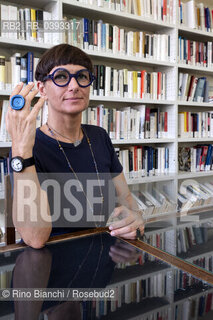 Biella(BI) September 3, 2023..Anna Toscano, linguist, poet, photographer and essayist photographed in Biella in the spaces of the Civic Library during the Fuoriluogo Festival/Anna Toscano, linguista, poetessa, fotografa e saggista fotografata a Biella negli spazi della Biblioteca Civica durante il Festival Fuoriluogo. ©Rino Bianchi/Rosebud2