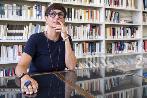 Biella(BI) September 3, 2023..Anna Toscano, linguist, poet, photographer and essayist photographed in Biella in the spaces of the Civic Library during the Fuoriluogo Festival/Anna Toscano, linguista, poetessa, fotografa e saggista fotografata a Biella negli spazi della Biblioteca Civica durante il Festival Fuoriluogo. ©Rino Bianchi/Rosebud2