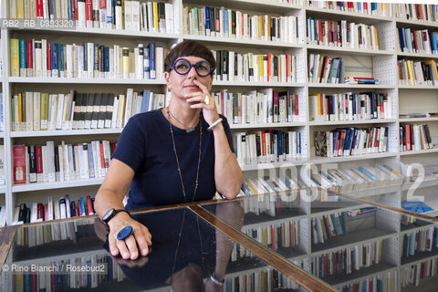 Biella(BI) September 3, 2023..Anna Toscano, linguist, poet, photographer and essayist photographed in Biella in the spaces of the Civic Library during the Fuoriluogo Festival/Anna Toscano, linguista, poetessa, fotografa e saggista fotografata a Biella negli spazi della Biblioteca Civica durante il Festival Fuoriluogo. ©Rino Bianchi/Rosebud2