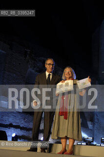 Rome October 5 2023..Vivian Lamarque with Giuseppe DAvino, administrator of the Alberti industry of Benevento during the first edition Strega Poetry Award ceremony/Vivian Lamarque con Giuseppe DAvino, amministratore dellindustria Alberti di Benevento durante la premiazione Premio Strega Poesia prima edizione. ©Rino Bianchi/Rosebud2