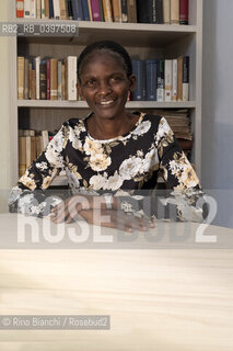 Vercelli october 26, 2023..Susan Nalugwa Kiguli, Ugandan poet and writer, associate professor of literature at the University of Makerere, supporter of creative writing in Africa, photographed in Vercelli in the main hall of the Lagrangia Classical High School during the Civil Poetry festival/Susan Nalugwa Kiguli poetessa e letterata ugandese, professore associato di letteratura presso lUniversità di Makerere, sostenitrice   della scrittura creativa in Africa, fotografata a Vercelli nellaula magna del Liceo Classico Lagrangia durante il festival di Poesia Civile. ©Rino Bianchi/Rosebud2