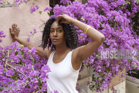 Rome June 11, 2024..Tezeta Abraham Admassu Ethiopian naturalized Italian actress, model and writer, photographed in Rome in the Monti district, the setting of her debut novel Nostalgia/Tezeta Abraham Admasso attrice, modella e scritrice etiope naturalizzata italiana, fotografata a Roma nel quartiere Monti, luogo dambientazione del romanzo desordio Nostalgia ©Rino Bianchi/Rosebud2