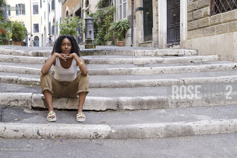 Rome June 11, 2024..Tezeta Abraham Admassu Ethiopian naturalized Italian actress, model and writer, photographed in Rome in the Monti district, the setting of her debut novel Nostalgia/Tezeta Abraham Admasso attrice, modella e scritrice etiope naturalizzata italiana, fotografata a Roma nel quartiere Monti, luogo dambientazione del romanzo desordio Nostalgia ©Rino Bianchi/Rosebud2