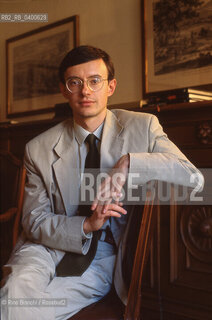 Rome July 5, 1996..Alessandro Barbero, historian, medievalist, essayist and writer, photographed at the Roman headquarters of the Mondadori publishing house the day after his win at the Strega Prize with his debut novel Bella vita e guerre altrui di Mr. Pyle, gentiluomo (Mondadori)/Alessandro Barbero, storico, medievista, saggista e scrittore, fotografato nella sede romana della casa editrice Mondadori allindomani della sua affermazione al Premio Strega con il romanzo desordio Bella vita e guerre altrui di Mr. Pyle, gentiluomo (Mondadori) ©Rino Bianchi/Rosebud2