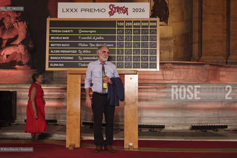 Rome, July 8, 2026.Michele Mari after winning the 80th edition of the Strega Prize/Michele Mari dopo laffermazione alla 80 edizione del Premio Strega. ©Rino Bianchi/Rosebud2