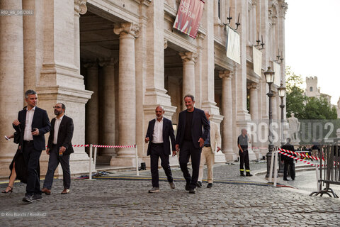 Rome, July 8, 2026.Matteo Nucci with Adolfo Frediani and Michele Rossi in Piazza del Campidoglio for the final evening of the 80th edition of the Strega Prize/Matteo Nucci con Adolfo Frediani e Michele Rossi in Piazza del Campidoglio per la serata finale dell80° edizione del Premio Strega. ©Rino Bianchi/Rosebud2