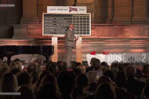 Rome, July 8, 2026.Stefano Petrocchi, director of the Bellonci Foundation, photographed in front of the scoreboard at the final evening of the 80th edition of the Strega Prize/Stefano Petrocchi direttore della Fondazione Bellonci fotografato davanti al tabellone dei voti la serata finale dell80° edizione del Premio Strega ©Rino Bianchi/Rosebud2