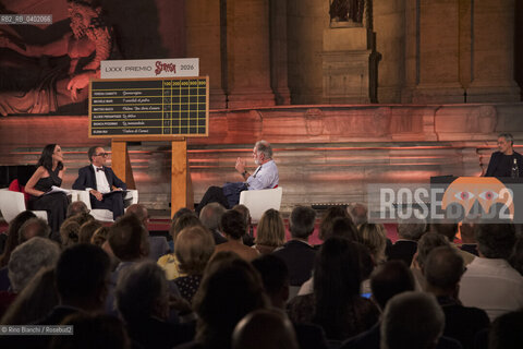 Rome, July 8, 2026.Michele Mari interviewed by Pino Strabioli and Gloria Campaner during the final evening of the 80th edition of the Strega Prize/Michele Mari intervistato da Pino Strabioli e Gloria Campaner durante la serata finale dell80° edizione del Premio Strega ©Rino Bianchi/Rosebud2