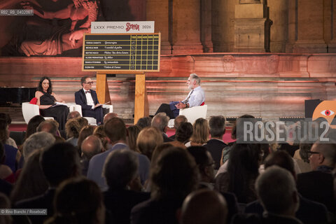 Rome, July 8, 2026.Michele Mari interviewed by Pino Strabioli and Gloria Campaner during the final evening of the 80th edition of the Strega Prize/Michele Mari intervistato da Pino Strabioli e Gloria Campaner durante la serata finale dell80° edizione del Premio Strega ©Rino Bianchi/Rosebud2