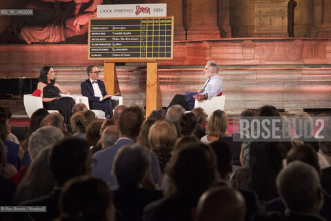 Rome, July 8, 2026.Michele Mari interviewed by Pino Strabioli and Gloria Campaner during the final evening of the 80th edition of the Strega Prize/Michele Mari intervistato da Pino Strabioli e Gloria Campaner durante la serata finale dell80° edizione del Premio Strega ©Rino Bianchi/Rosebud2