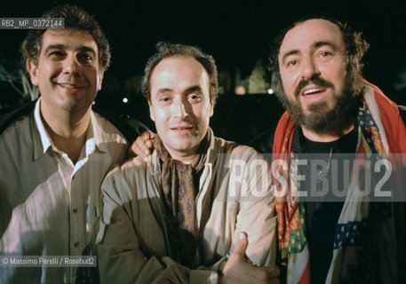 Placido Domingo, Jose Carreras, Luciano Pavarotti, concerto Tre Tenori a Caracalla, cantanti, lirica, ritratto 1990, Roma, Italia / Placido Domingo, Jose Carreras, Luciano Pavarotti, concert Three Tenors at Caracalla, singers, lirica, potrait 1990, Rome, Italy. ©Massimo Perelli/Rosebud2