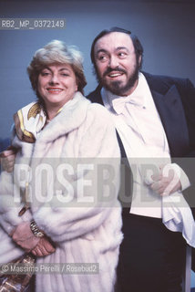 Luciano Pavarotti e moglie Adua, cantante, lirica, ritratto 1990, Roma, Italia / Luciano Pavarotti with wife Adua, singer, lirica, potrait 1990, Rome, Italy. ©Massimo Perelli/Rosebud2