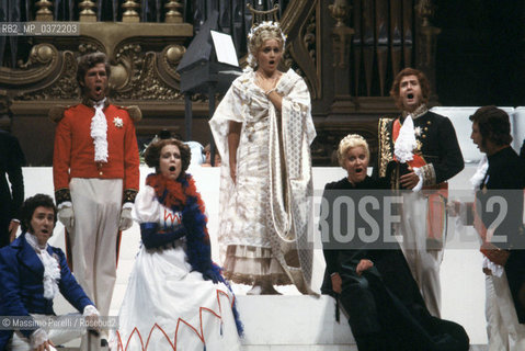 Opera:il viaggio a Reims, Rossini Opera Festival, cantanti, lirica, ritratto 1984, Pesaro, Italia /Opera:Il viaggio a Reims,Rossini Opera Festival, singers, lirica, potrait 1984, Pesaro, Italy. ©Massimo Perelli/Rosebud2