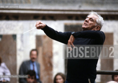 Leonard Bernstein, direttore, musica classica, ritratto 1985, Roma, Italia / Leonard Bernstein, director, classic music, potrait 1985, Rome, Italy. ©Massimo Perelli/Rosebud2