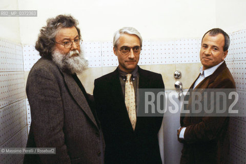 Paul Restany,Alessandro Mendini, design, Achille Bonito Oliva, critico d arte, ritratto 1983, Roma, Italia / Paul Restany, Alessandro Mendini, design, Achille Bonito Oliva, art critical, potrait 1983, Rome, Italy. ©Massimo Perelli/Rosebud2