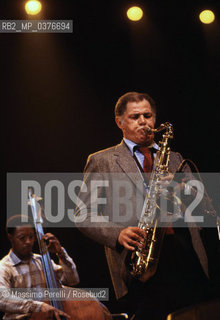 Dexter Gordon, sassofonista, musica jazz, ritratto 1985, Roma, Italia / Dexter Gordon, saxofonist, jazz music, potrait 1985, Rome, Italy. ©Massimo Perelli/Rosebud2