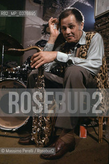 Dexter Gordon, sassofonista, musica jazz, ritratto 1985, Roma, Italia / Dexter Gordon, saxofonist, jazz music, potrait 1985, Rome, Italy. ©Massimo Perelli/Rosebud2