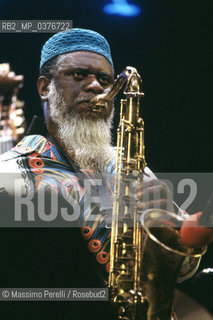 Pharoah Sanders, sassofonista, musica jazz, ritratto 1984, Roma, Italia / Pharoah Sanders, saxophonist, jazz music, potrait 1984, Rome, Italy. ©Massimo Perelli/Rosebud2