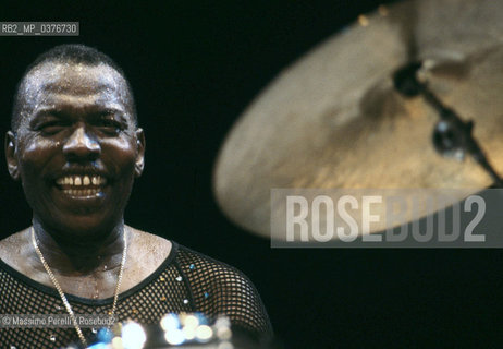 Elvin Jones, batterista, musica jazz, ritratto 1985, Roma, Italia / Elvin Jones, drummer, jazz music, potrait 1985, Rome, Italy. ©Massimo Perelli/Rosebud2