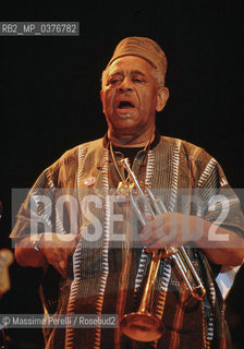 Dizzy Gillespie, trombettista, musica jazz, ritratto 1990, Roma, Italia / Dizzy Gillespie, trumpter, jazz music, potrait 1990, Rome, Italy. ©Massimo Perelli/Rosebud2