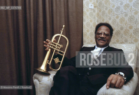 Clark Terry, tromba, musica jazz, ritratto 1985, Roma, Italia / Clark Terry, trumpet, jazz music, potrait 1985, Rome, Italy. ©Massimo Perelli/Rosebud2