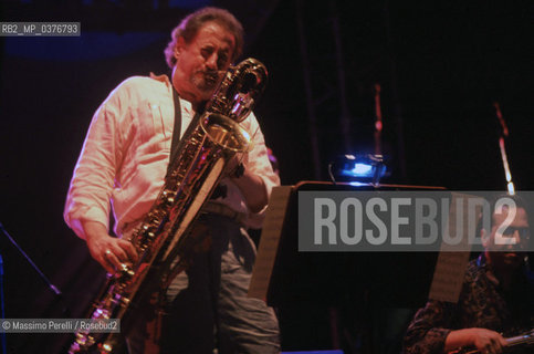 Ronnie Cuber, sassofonista, musica jazz, ritratto 1993, Roma, Italy / Ronnie Cuber, saxophonist, jazz music, potrait 1993, Rome, Italy. ©Massimo Perelli/Rosebud2