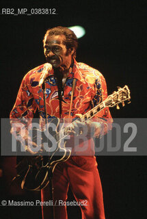 Chuck Berry, cantante, chitarrista, musica rock, ritratto 1989, Roma, Italia / Chuck Berry, singer, guitarist, rock music, potrait 1989, Rome, Italy. ©Massimo Perelli/Rosebud2