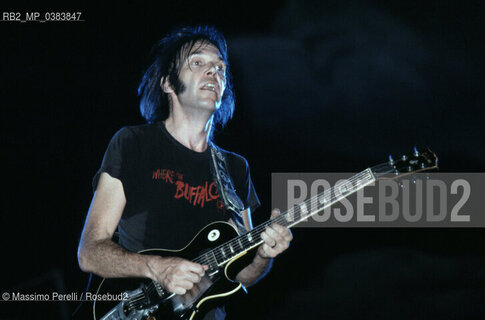 Neil Young, chitarrista, musica rock, ritratto 1983, Roma, Italia / Neil Young, guitarist, rock music, potrait 1983, Rome, Italy. ©Massimo Perelli/Rosebud2