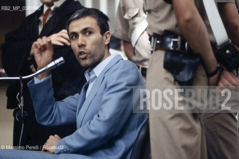 Ali Agca,attentatore di Papa Wojtyla in processo, Aula Bunker Foro Italico, ritratto 1985, Roma, Italia / Ali Agca, Popes bomber, process, Aula Bunker Foro Italico, potrait 1985, Rome, Italy. ©Massimo Perelli/Rosebud2