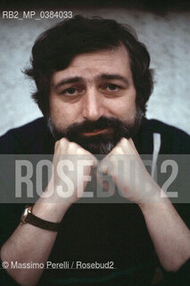 Francesco Guccini, cantautore, ritratto 1985, Roma, Italia / Francesco Guccini, songwriter, potrait 1985, Rome, Italy. ©Massimo Perelli/Rosebud2