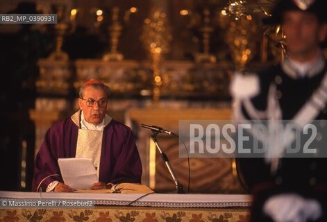 Funerali Fellini,Card.Silvestrini Achille officia S.Messa prelato famiglia Fellini,10/1993 Roma, Italia / Funeral Fellini,Card.Sivestrini Achille, in S.Messa for Fellini family, 10/1993 Rome, Italy. ©Massimo Perelli/Rosebud2