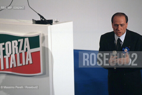 Silvio Berlusconi, imprenditore, fondatore partito Forza Italia, 1a Convention, Roma 06/02/1994 Italia / Silvio Berlusconi, entrepreneur, founder Party Forza Italia, 1 convention, Rome 06/02/1994.Italy. ©Massimo Perelli/Rosebud2