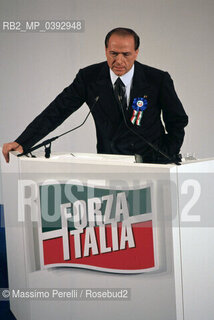 Silvio Berlusconi, imprenditore, fondatore partito Forza Italia, 1a Convention, Roma 06/02/1994 Italia / Silvio Berlusconi, entrepreneur, founder Party Forza Italia, 1 convention, Rome 06/02/1994.Italy. ©Massimo Perelli/Rosebud2