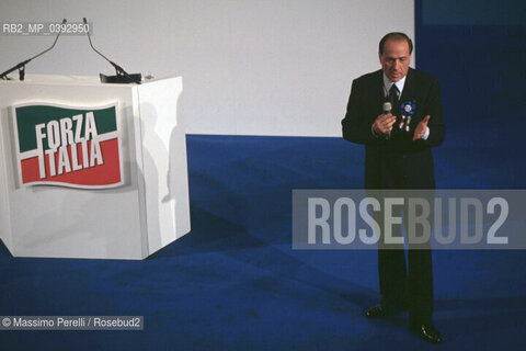 Silvio Berlusconi, imprenditore, fondatore partito Forza Italia, 1a Convention, Roma 06/02/1994 Italia / Silvio Berlusconi, entrepreneur, founder Party Forza Italia, 1 convention, Rome 06/02/1994.Italy. ©Massimo Perelli/Rosebud2