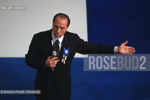 Silvio Berlusconi, imprenditore, fondatore partito Forza Italia, 1a Convention, Roma 06/02/1994 Italia / Silvio Berlusconi, entrepreneur, founder Party Forza Italia, 1 convention, Rome 06/02/1994.Italy. ©Massimo Perelli/Rosebud2