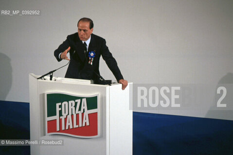 Silvio Berlusconi, imprenditore, fondatore partito Forza Italia, 1a Convention, Roma 06/02/1994 Italia / Silvio Berlusconi, entrepreneur, founder Party Forza Italia, 1 convention, Rome 06/02/1994.Italy. ©Massimo Perelli/Rosebud2