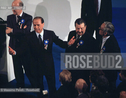 Silvio Berlusconi, imprenditore, fondatore partito Forza Italia, 1a Convention, Roma 06/02/1994 Italia / Silvio Berlusconi, entrepreneur, founder Party Forza Italia, 1 convention, Rome 06/02/1994.Italy. ©Massimo Perelli/Rosebud2