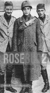 Pinerolo (Turin, Italy), 1939: Italian industrialist and principal shareholder of FIAT Automobile Factory Gianni Agnelli (in the middle), in military uniform at the age of 18 years, at the Army Cavalry School in Pinerolo  / Pinerolo (Torino), 1939: Gianni Agnelli (al centro), industriale e principale azionista della FIAT, in divisa militare quando aveva 18 anni, presso la Scuola di Applicazione di Cavalleria di Pinerolo -  Reproduced by MaMoArchives/Rosebud2
