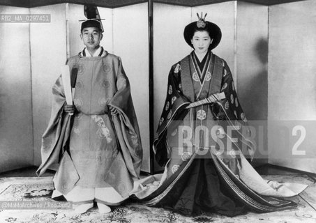 Tokyo, Japan, April 10 1959. Future emperor of Japan Akihito and his wife Michiko Shoda on the day of their marriage / Tokyo, Giappone, 10 aprile 1959. Il futuro imperatore del Giappone Akihito e sua moglie Michiko Shoda nel giorno del loro matrimonio - Reproduced by MaMoArchives/Rosebud2