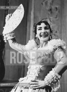 La Scala Theater in Milan, 1956: Operatic soprano Maria Callas as Rosina in Il barbiere di Siviglia by Gioacchino Rossini directed by Carlo Maria Giulini / Teatro alla Scala di Milano, 1956: Il soprano Maria Callas nel ruolo di Rosina ne Il barbiere di Siviglia di Gioacchino Rossini, diretto da Carlo Maria Giulini - Reproduced by MaMoArchives/Rosebud2