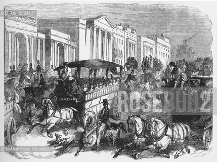 London Expo 1851: The heavily trafficked street to the exposition in Hyde Park Corner / Esposizione Universale di Londra 1851: La strada molto trafficata dellesposizione in Hyde Park Corner - Reproduced by MaMoArchives/Rosebud2