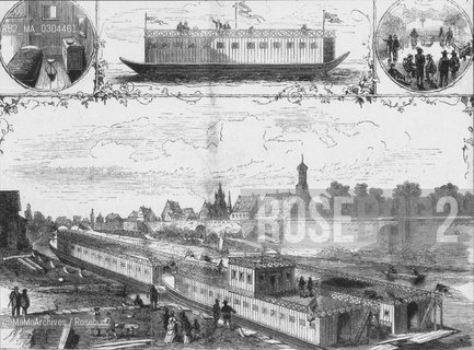 Vienna Expo 1873: The floating houses in Ulm to accomodate the visitors / Esposizione Universale di Vienna 1873: Le case battello di Ulma per ospitare i visitatori  - Reproduced by MaMoArchives/Rosebud2