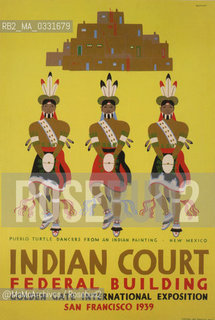 Expo History, San Francisco 1939-1940. One of the posters for the Indian Court in the Federal Palace: Pueblo Turtle dancers / Storia dellExpo, San Francisco 1939-1940. Uno dei manifesti per la corte indiana nel Palazzo federale: danza puebla della tartaruga  - Reproduced by MaMoArchives/Rosebud2