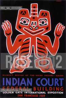 Expo History, San Francisco 1939-1940. One of the posters for the Indian Court in the Federal Palace: blanket design of the Haida Indians / Storia dellExpo, San Francisco 1939-1940. Uno dei manifesti per la corte indiana nel Palazzo federale: motivo di coperta Haida  - Reproduced by MaMoArchives/Rosebud2