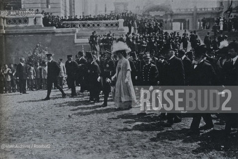 Rome, April 21, 1911. The Sovereigns of Italy and the Prince of Connaught inaugurating the Ethnographic Exhibition at Piazza dArmi / Roma, 21 aprile 1911. I Sovrani dItalia e il Principe di Connaught inaugurano lEsposizione etnografica a Piazza darmi- Reproduced by MaMoArchives/Rosebud2