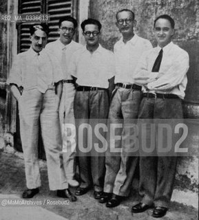 Rome, 1934. Italian physicist Enrico Fermi, Nobel prize for Physics in 1938 (first from right), and his collaborators, from the left: Oscar DAgostino, Emilio Segre, Edoardo Amaldi and Franco Rasetti. This group of young scientists led by Enrico Fermi is known as via Panisperna Boys: Its nickname comes from the address of the Physics Institute, at the University of Rome La Sapienza in the Via Panisperna street / Roma, 1934. Il fisico italiano Enrico Fermi, Premio Nobel per la Fisica nel 1938 (primo da destra), con i suoi collaboratori, da sinistra: Oscar DAgostino, Emilio Segre, Edoardo Amaldi e Franco Rasetti. Questi giovani scienziati diretti da Fermi sono noti come i ragazzi di via Panisperna, nome che deriva dallindirizzo dellIstituto di Fisica dellUniversità di Roma La Sapienza, che aveva sede in quella strada - Reproduced by MaMoArchives/Rosebud2