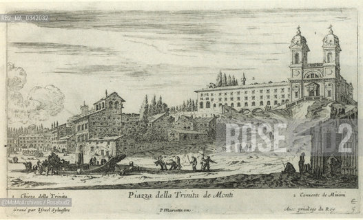 Rome, Piazza di Spagna in an engraving by Israel Silvestre (1640). The square before the contruction of the Baroque flight of steps / Roma, piazza di Spagna in una incisione di Istrael Silvestre (1640). La piazza prima della costruzione della scalinata barocca - Reproduced by MaMoArchives/Rosebud2